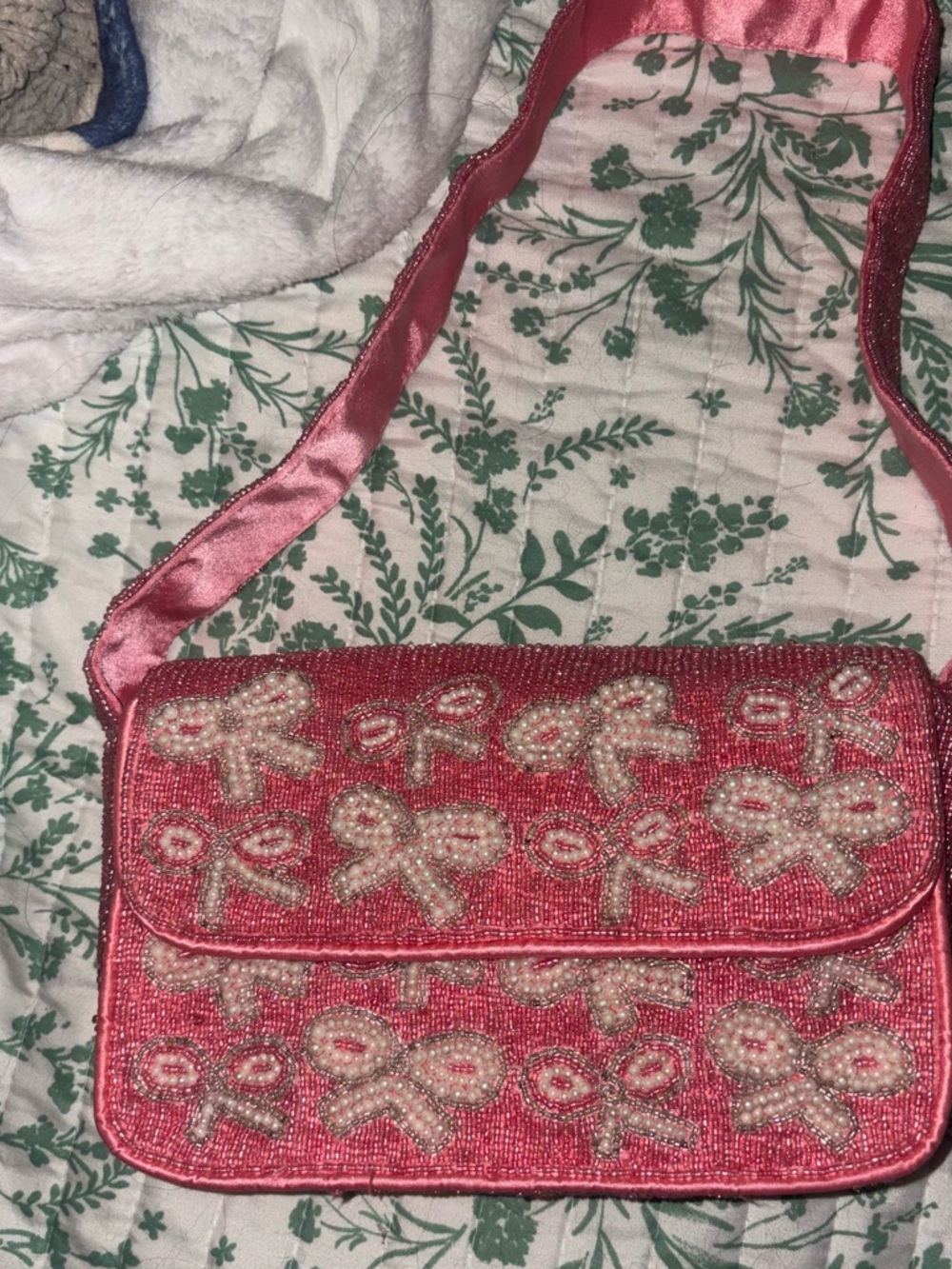 Pink Beaded Shoulder Bag